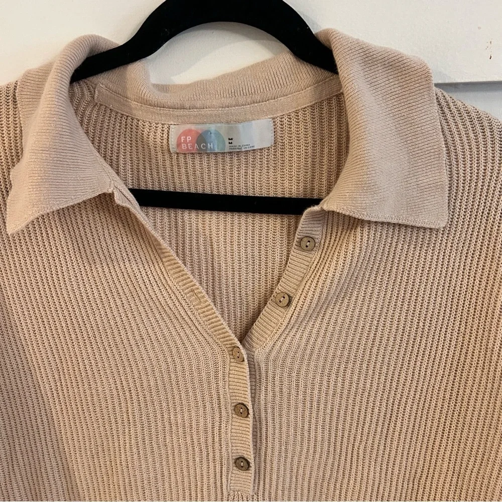 Free People Beige Ribbed Mini Dress tunic sweater Medium